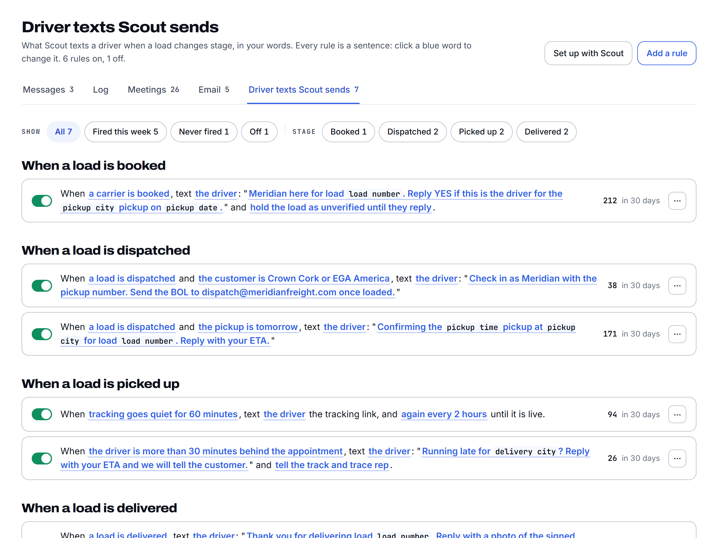 The text thread with a driver, in the words a driver actually uses