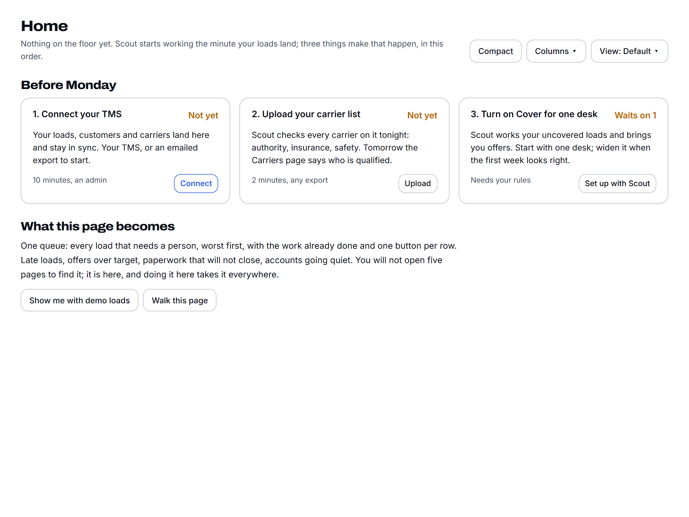 The app on day one, with the first sources connected and reading